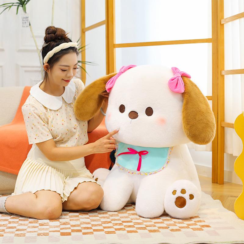 Cute puppy doll healing tie bow doll sleeping throw pillow bed plush toy birthday gift