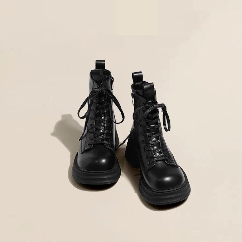 Модные женские 2024 Осень/Зима Новые ботинки в британском стиле в ретро-стиле на шнуровке на сплошной толстой подошве