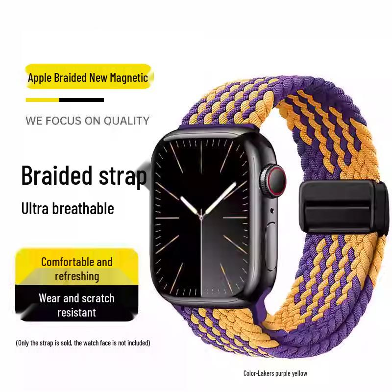 Совместимый эластичный плетеный нейлоновый магнитный ремешок для Apple Watch 4, 5, 6 и iWatch 7, 8, 9