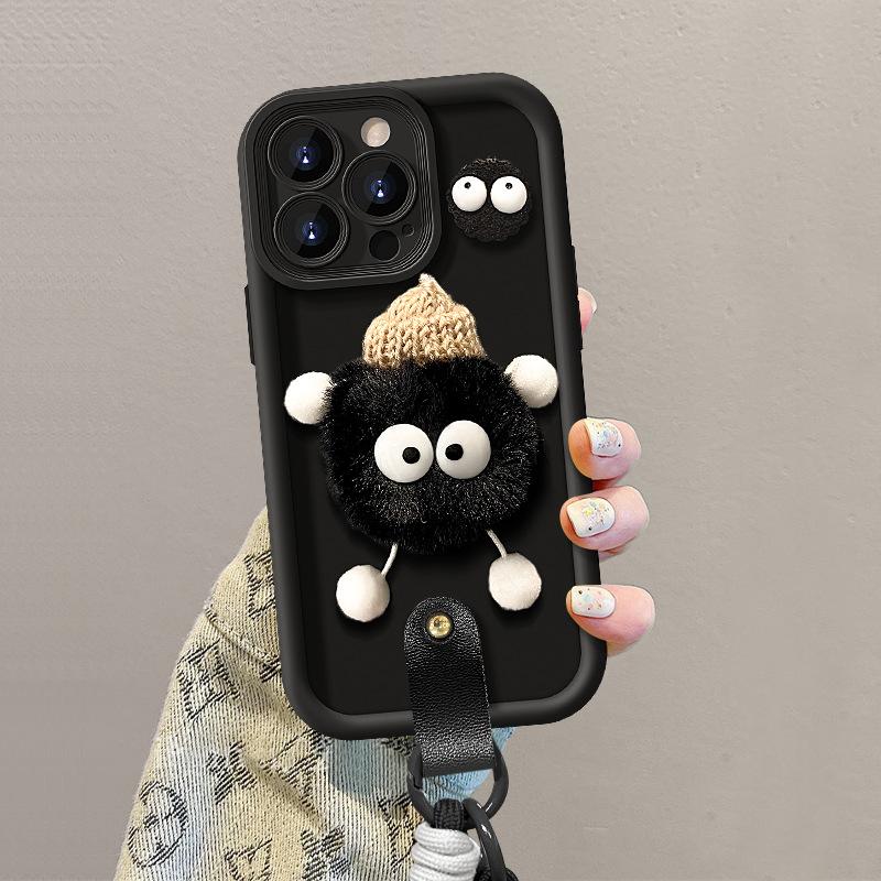 Плюшевый брелок в виде угольного шарика, подходит для чехла для мобильного телефона Apple 13pro 15/16, креативный силиконовый 14, осень-зима XR, противоударный