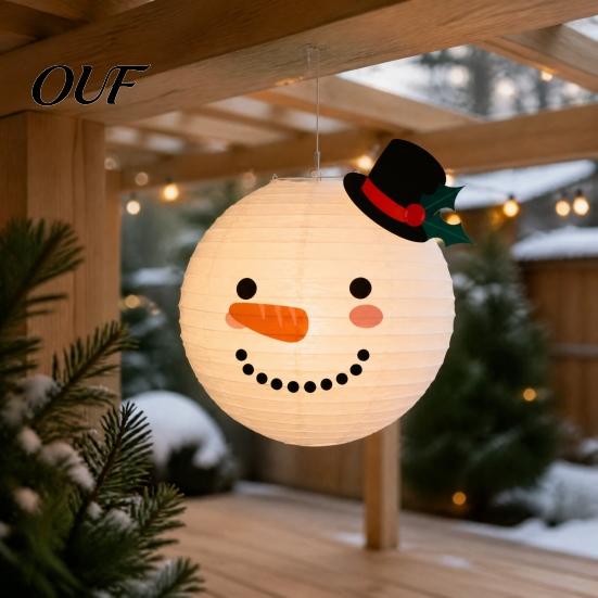 Christmas Hanging Paper Lanterns Lantern, Cute Gingerbread Man Snowman Elk Pattern Ceiling Vivid Color Party 12 Inch Large Round Lantern for
