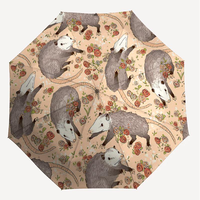 1PC Possums Flowers Umbrella-8-Rib Reinforced Portable Folding Travel Suitable for All Seasons Outdoor Daily Use  -J0418