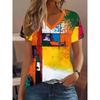 Футболка с ярким абстрактным принтом — короткий рукав, повседневная летняя и весенняя женская модная одежда на каждый день