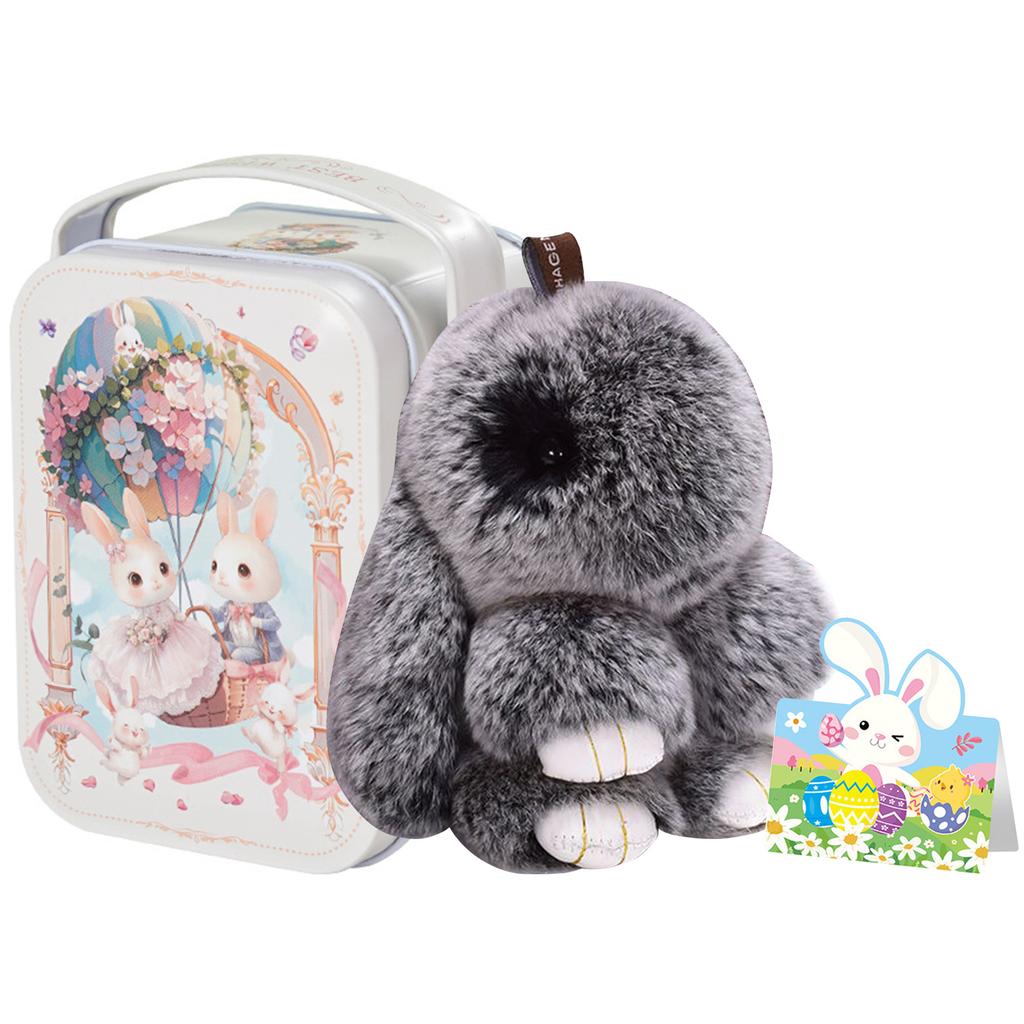 Bunny Lucky Keychains with Tin Box & Best Wishes Card Bunny Cute Plush Keychain for Bags Backpacks Rabbit Charm Easter Gifts