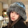 West Sichuan travel knitted ear protection rabbit hair hat women's season new warm face small wool bucket hat