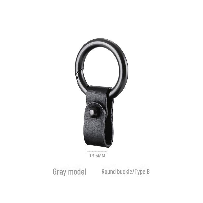 Men's Metal & Leather Car Keychain with Round Buckle