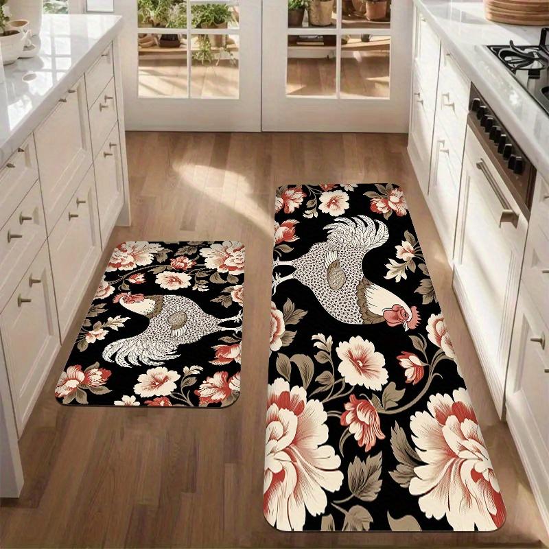 1 шт. анти-усталостные кухонные коврики, с цветочным принтом и принтом петуха, водонепроницаемые нескользящие толстые мягкие кухонные коврики, прочные, удобные стоячие коврики для кухни