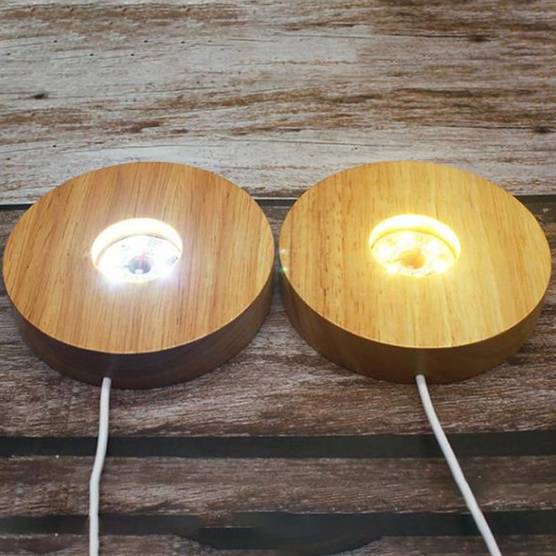 Smart Home Wood Light Base USB Wooden LED Light Rotating Display Stand Home Use
