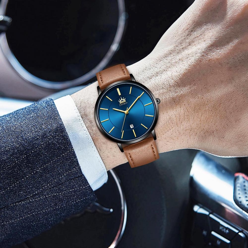 Men's Watch Ultra Thin 6.5MM Simple Fashion Casual Business Watch Japanese Quartz Movement 40mm Dial Genuine Leather Band Unisex Watch for Men