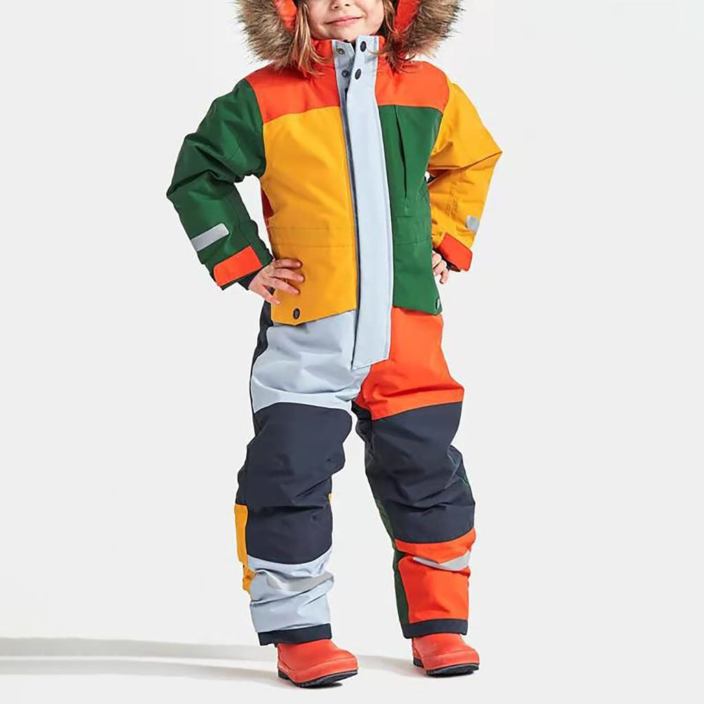 Детский зимний красочный лыжный костюм, зимние комбинезоны для мальчиков и девочек, водонепроницаемые лыжные комбинезоны, сноубордическая куртка, пальто