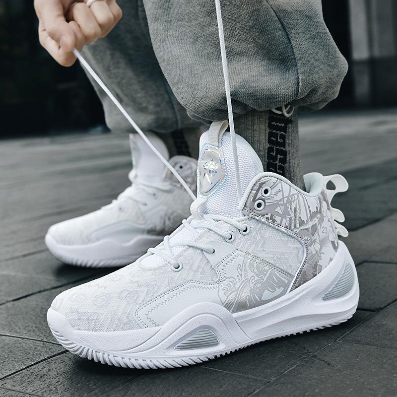 Mandarin Duck Basketball Shoes Men's and Women's Breathable Guochao High-top Sports Shoes Student Training Sneakers Friction Sound Shock Absorption M