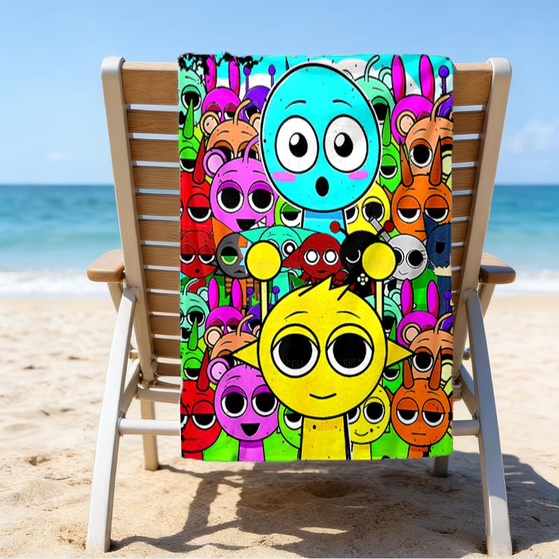 proof beach towel with a Sprunki Game1 pattern - soft,absorbent,quick-drying,machine washable - perfect for swimming,camping,bathing