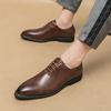 Business Leather Shoes Men's Dress Wedding Groom Autumn Casual Pointed Lace-Up Brock Derby Shoes