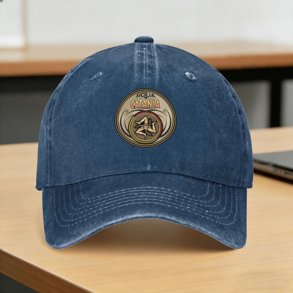 Washed Baseball Cap Catania Sicilia Trinacria Summer Trucker Hat For Women WoWomen yk Retro Outdoor Gym Sun Snapback Cap