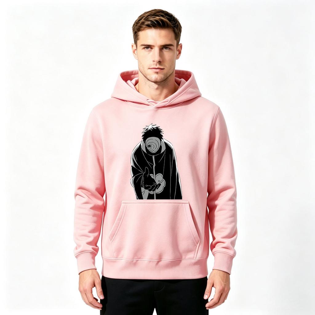Men Printed Pullover Hoodie, Anime Spiral Mask Character Print Casual Long Sleeve Hooded Sweatshirt for Daily Wear