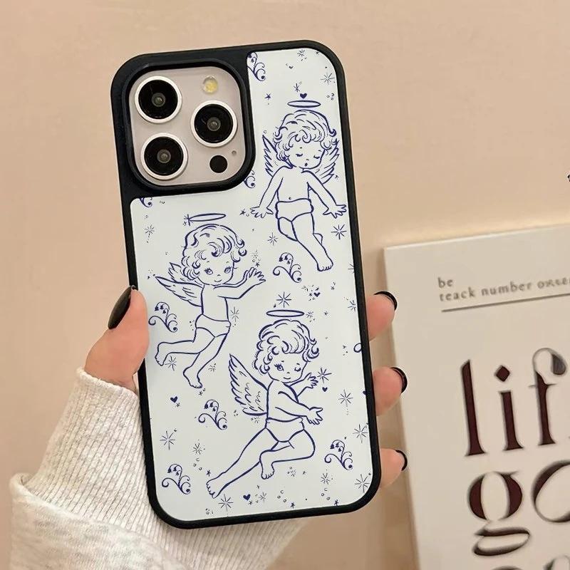 Милый маленький ангел подходит для чехла на мобильный телефон iPhone17promax 15 милый 14 большие отверстия 16 матовый ПК13 жесткий чехол