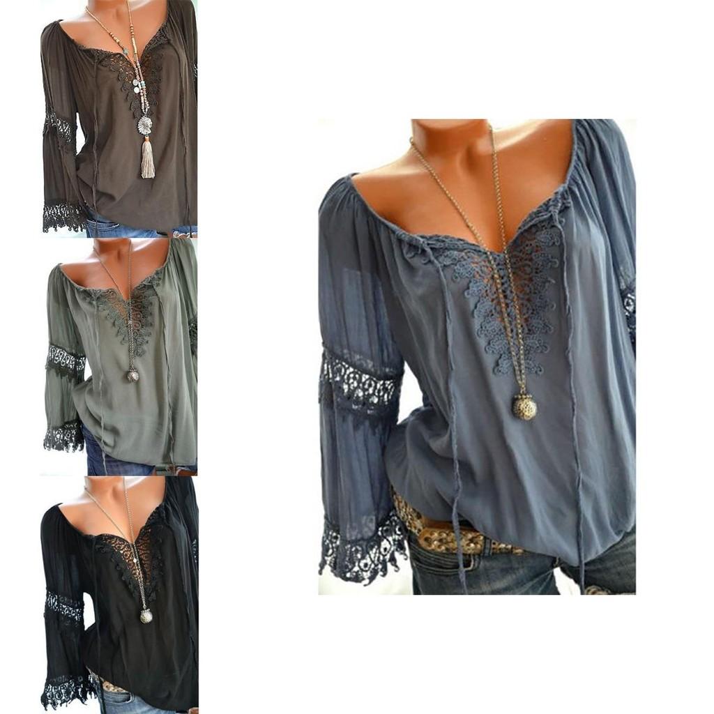 Women Sexy V Neck Long Sleeve Lace Up Shirt Versatile Loose T Shirt Great For Layering And Outings