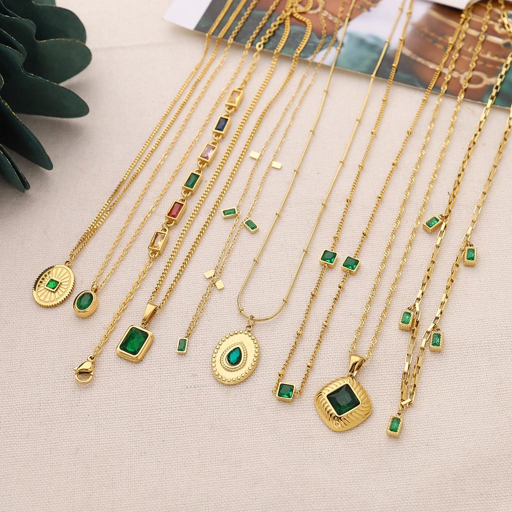 Yachan Jewelry Wind Zircon Pendant Clavicle Chain Dopamine Titanium Steel Plated Real Gold Necklace Does Not Fade Female