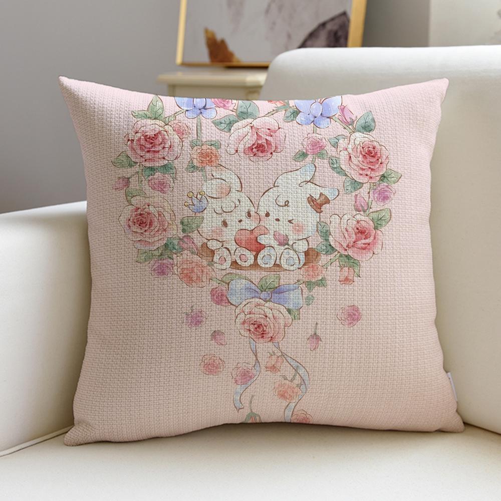 Lovely RRose AngeBunnyS Cushion Cover Breathable and skinfriendly linen pillowcase square removable and washable cushion
