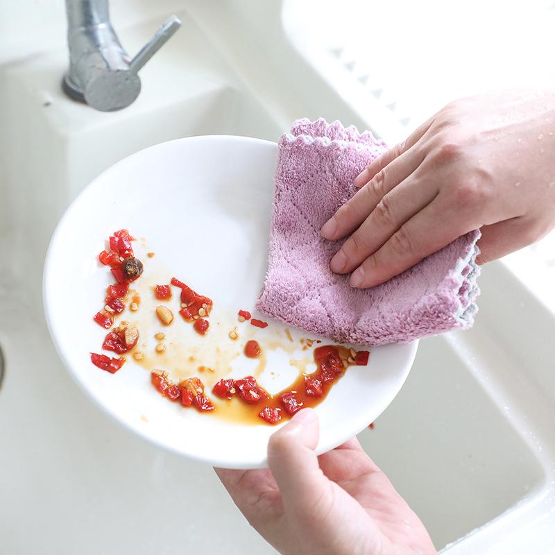 Двусторонняя плотная тряпка для мытья посуды из кораллового флиса – впитывающая губка для чистки кухни, стола и мисок