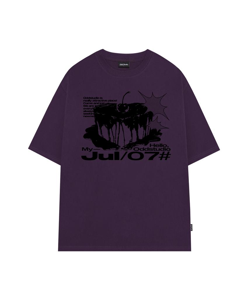 ODDSTUDIO Heart Birthday Graphic Oversized T-Shirt - Dark Purple
