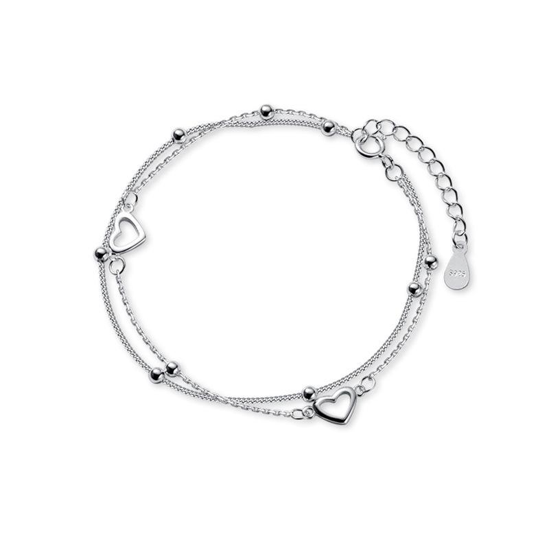 Minsheng Heart-Shaped Double-Layer Bead Bracelet - Korean Style Sweet Love Jewelry Gift for Women