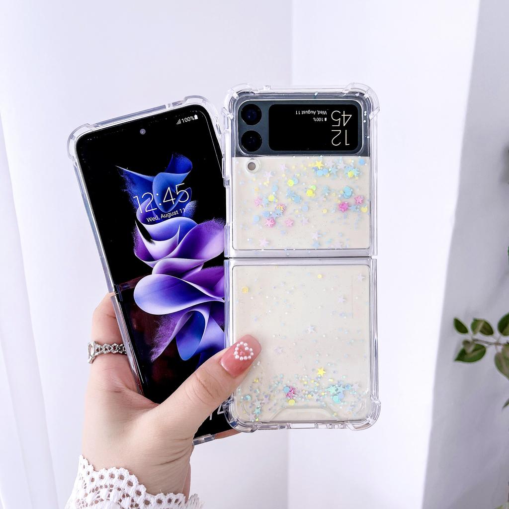 Для Samsung Galaxy Z Flip 4 3 прозрачный блестящий чехол с мечтательными звездами, прозрачная противоударная задняя крышка для Samsung Z Flip4 Zflip3, чехол