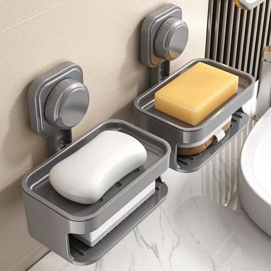 Мыльница на присоске с дренажными отверстиями, двухслойная, настенная, самодренирующаяся, держатель для мыла для ванной комнаты