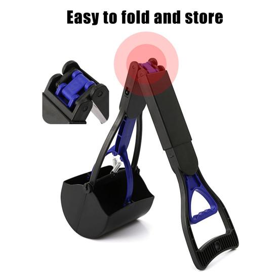 Pooper Scooper Long Handle No Touch Waste Pickup Tool for Large Medium Small Dogs Non-Breakable Folding Dog Poop Scooper for Lawn