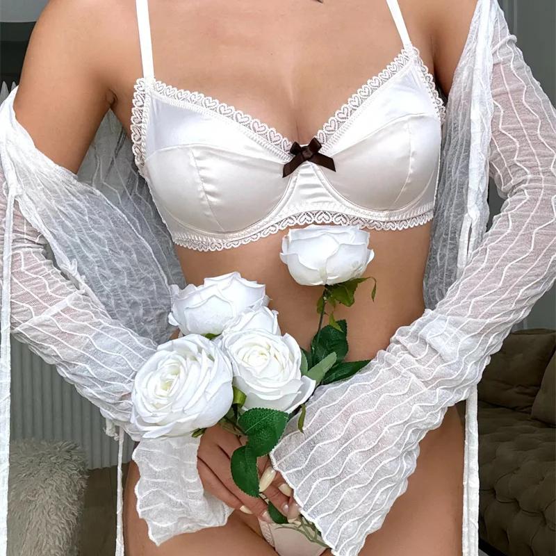 Комплект нижнего белья из французского шелка Ice Silk для женщин, сексуальный ультратонкий бюстгальтер Push Up, высококачественное комфортное нижнее белье, комплекты бюстгальтеров и стрингов