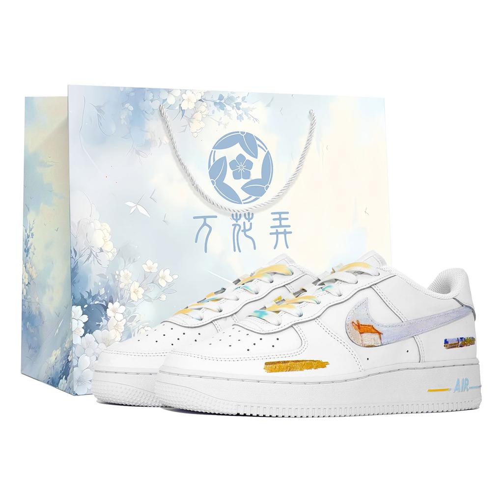 Nike Air Force 1 Калейдоскоп Художественный Момент Ван Гог Пшеничное Поле Коробка Низкие Кеды для Скейтборда Унисекс Белый CW2288-111(Team113-S-BOX)