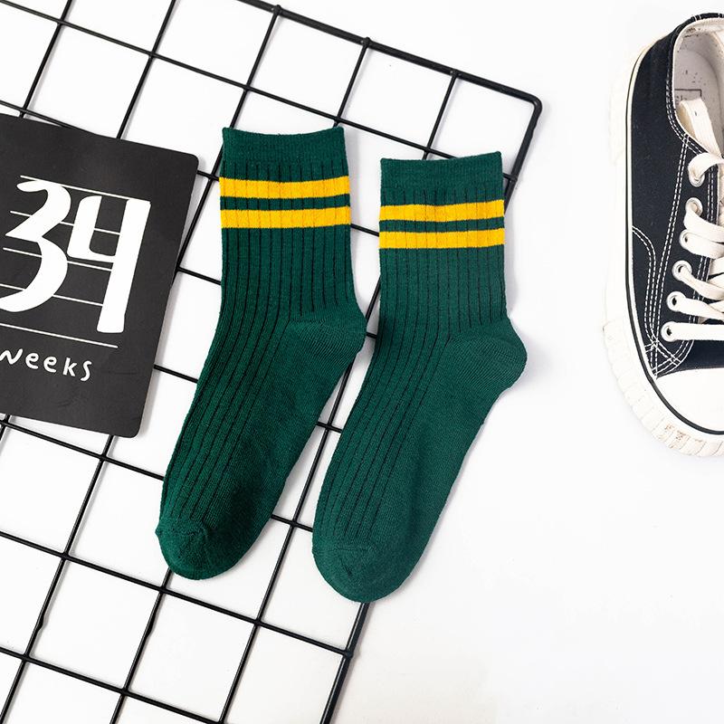 Полосатые коммерческие мужские носки с параллельными брусьями, модные средние носки-трубочки, 1 пара спортивных хлопковых носков для мальчиков
