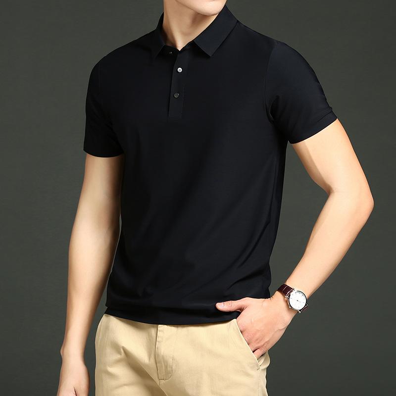 Summer Men's Ice Silk POLO Shirt Seamless Nylon Youth Lapel T-shirt Short-sleeved Business Men's Clothing