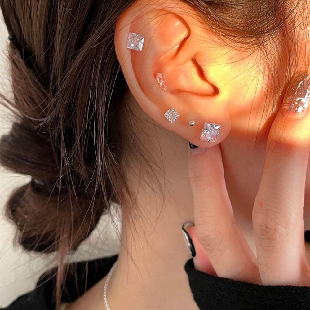 Блестящие Изысканные Простые Квадратные Серьги-гвоздики Женские Украшения Циркониевые Серьги Серьги в Корейском Стиле