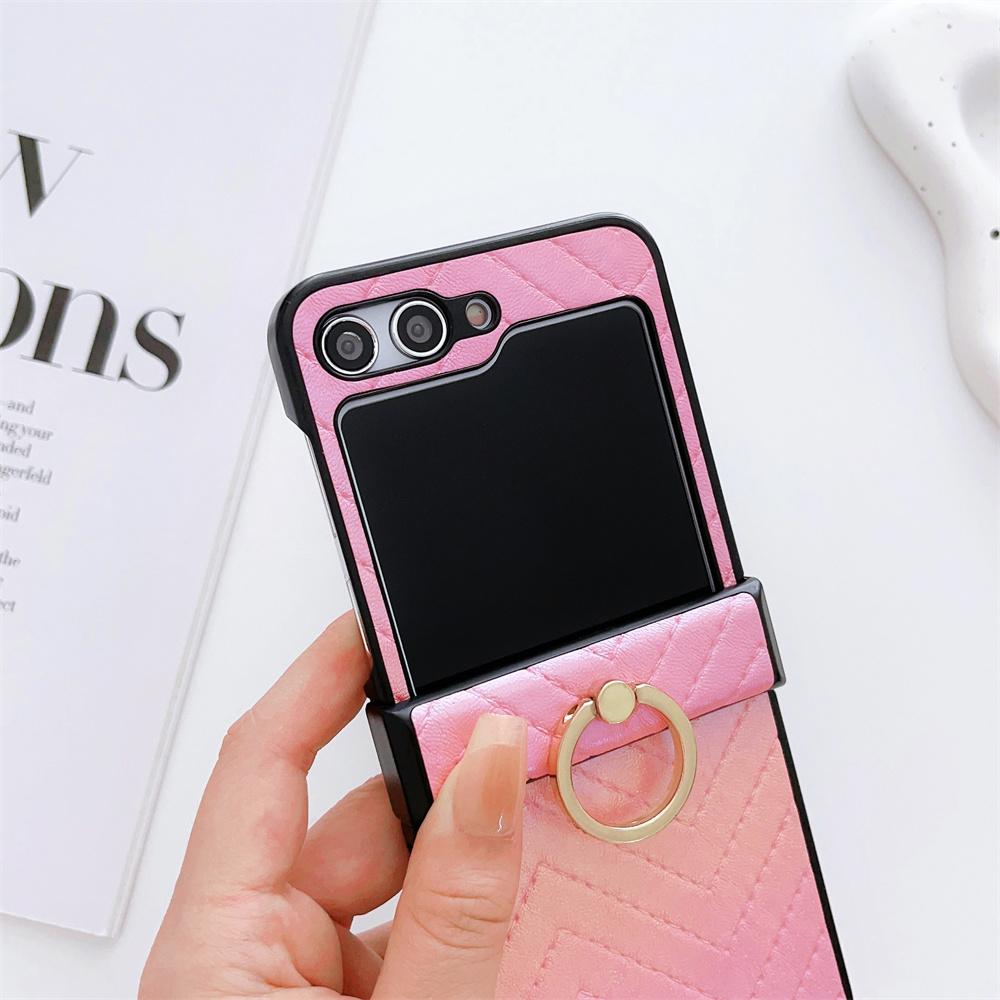 Gradient Leather Colorful Case for Samsung Galaxy Z Flip 4 3 flip G Ring Holder Bracket Shockproof Cover for Samsung ZFlip4