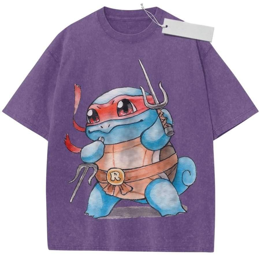 Unisex Washed Beige Vintage Tshirt Teenage Mutant Ninja Turtle Raphael Highquality Fabric for Home Leisure Travel Shopping