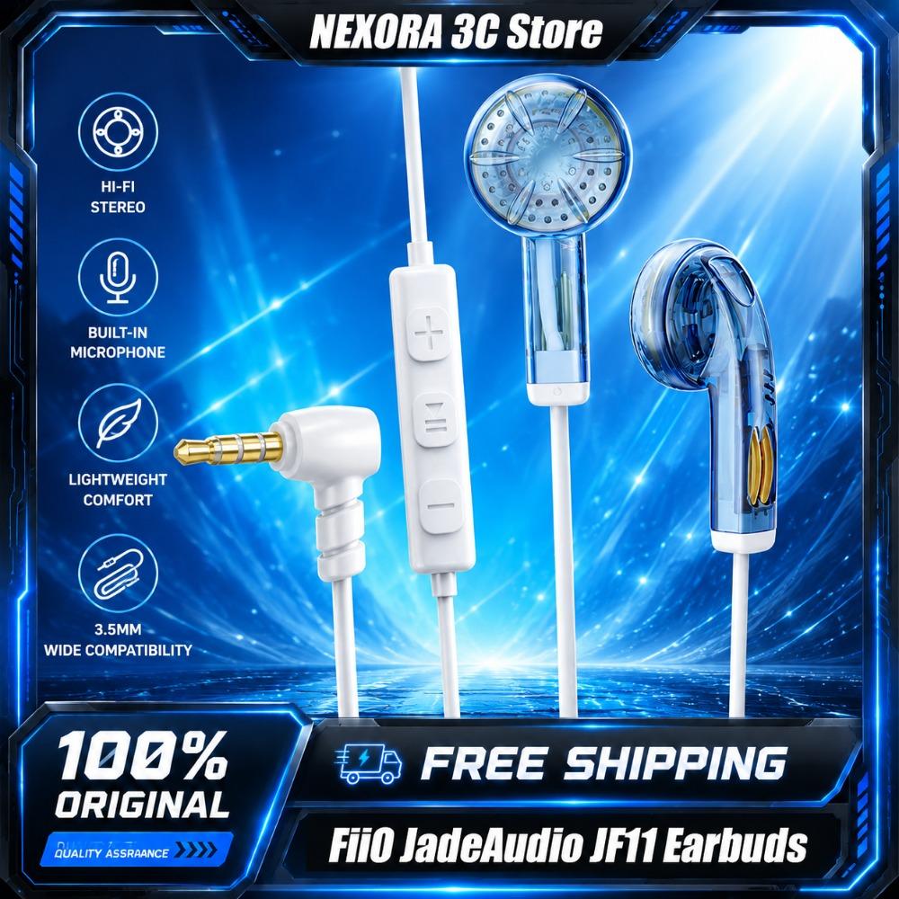 FiiO JadeAudio JF11 U Shaped Pipe Extended Bass Earbuds with HD Mic Inline Control HiFi Audio Wired Earphones for Game/PC/Phone