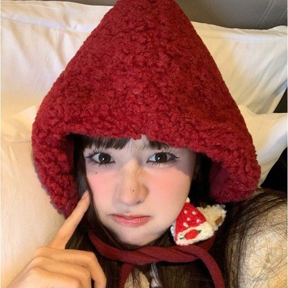 Solid Color New Year Red Hat Fluffy Ear Protection Hat Cute Winter Plush Hat Autumn