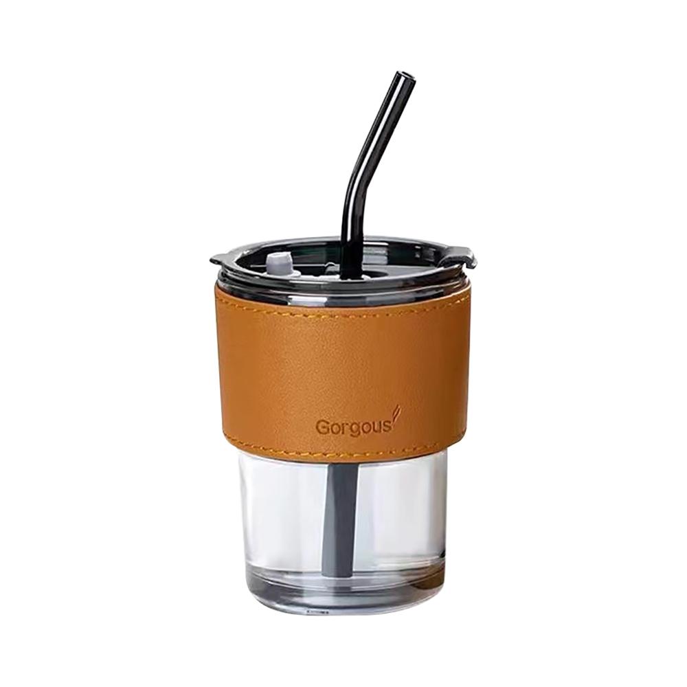 400ML Drinking Glasses with Lids Glass Straw Cup Set Can Shaped Glass Cups Beer Glasses Coffee Milk Juice Drinkware Tumbler Cup