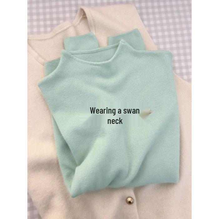 Autumn 2024 Women's Semi-High Neck Soft Sweater: Slim Fit Straight Shoulder Knit