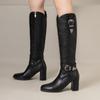 Women's High-heeled Boots Autumn and Winter New Solid-color Thick-heeled Boots Versatile Large-size Roman Medium Boots