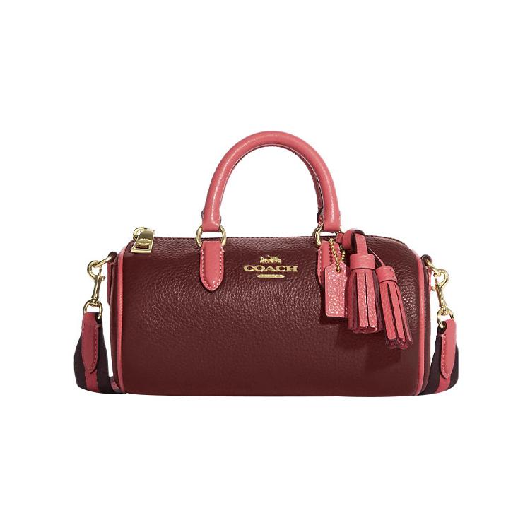 New COACH Lacey Cow Leather Cylinder Bag Handbag Shoulder Bag Crossbody Bag Small Size Women's Burgundy CB876-IMMZI