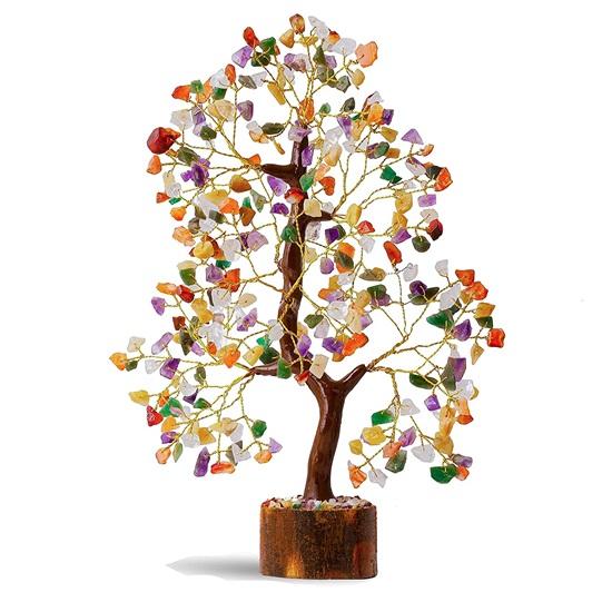 Seven Chakra Crystal Tree Crystal Showpieces for Positive Energy Items for Home Decoration Gift Item Bonsai Money Tree, Golden Wire