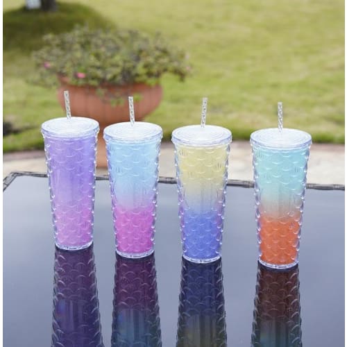 Holiday Straw Tumblers, Winter Snowflake Design, 701-800ml Large Capacity, Double-Layer Insulated Design, Food-Grade, Reusable Gradient (2-Pack, D)