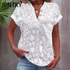 JPNTKY Women's Fashion Casual Summer Solid Color Print Short Sleeve V-Neck Blouses & Shirts