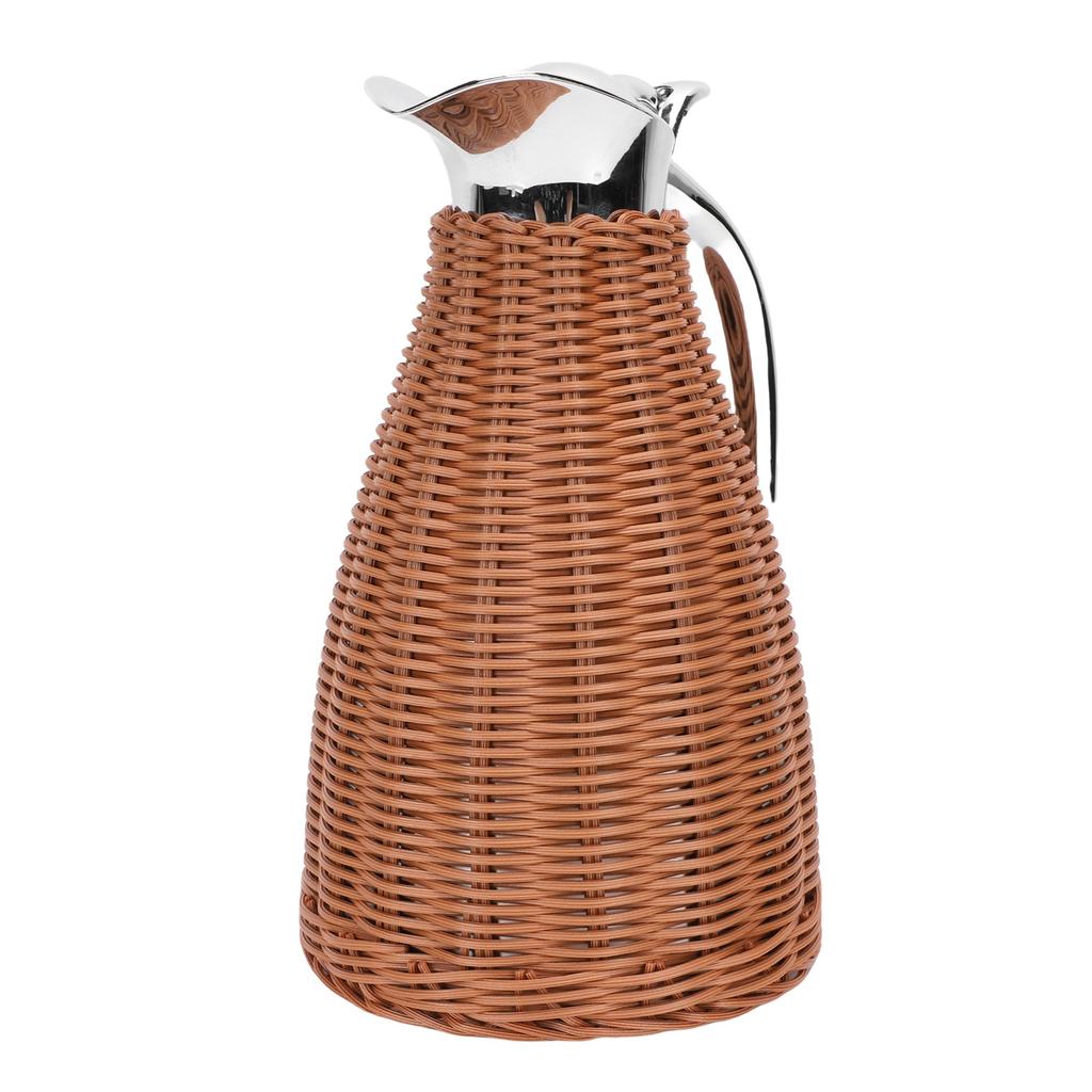 Handwoven Stainless Steel Thermal Coffee Woven Rattan Body 1.5L 3 Walled Insulated Jug Pitcher 12 Hour Heat 24 Hour Cold Retention