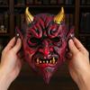 Breathable Scary Mask Halloween Red Devil Cosplay Mask, Creepy Golden Horned Demon Latex Masquerade Costume Party Full Face for Men Adults