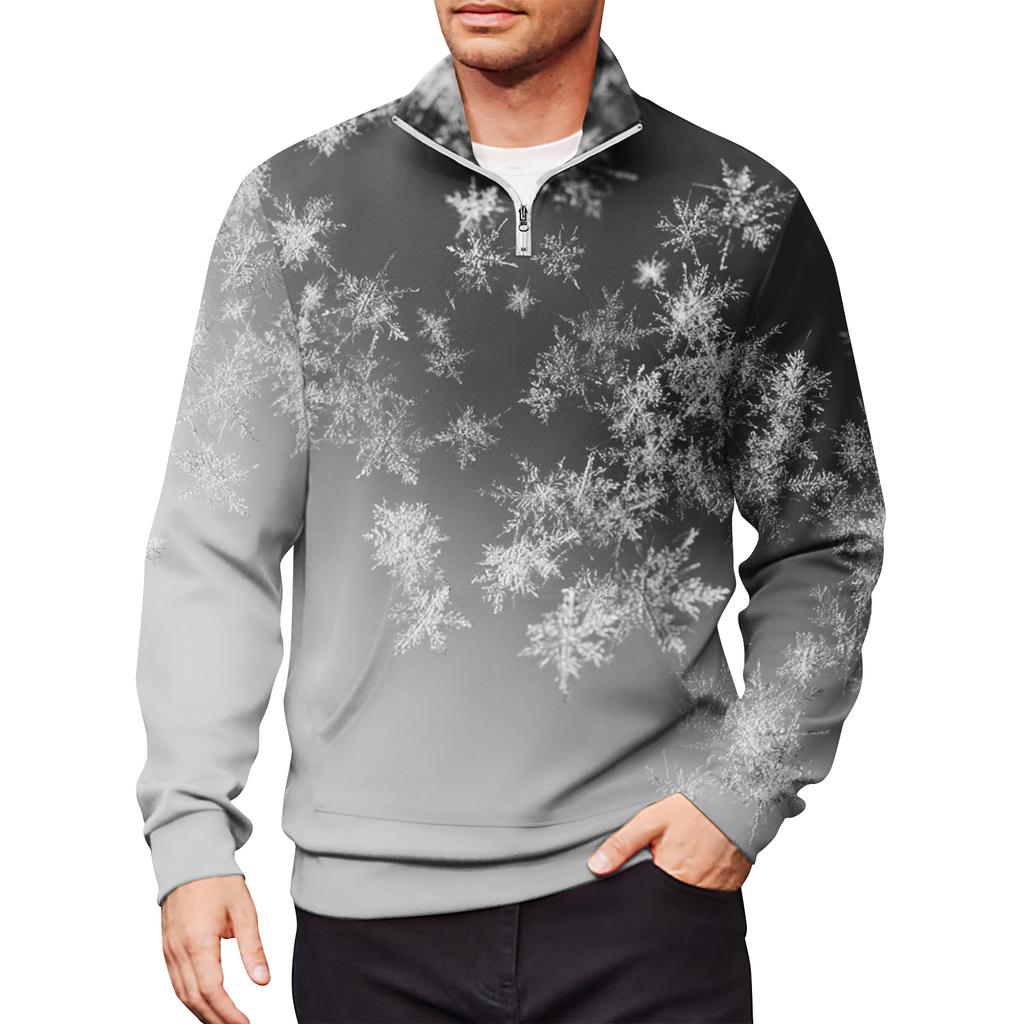 Мужской свободный повседневный свитшот на молнии 1/4, модный топ с длинным рукавом и принтом, с карманами