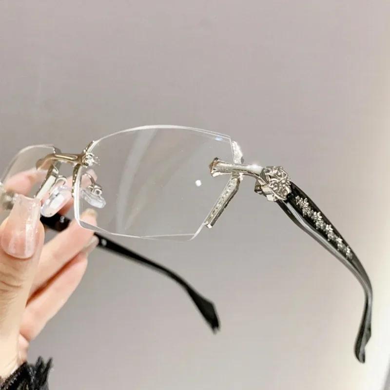 Очки для чтения с алмазной резкой, анти-синий свет, без оправы, компьютерные очки для дальнего зрения, женские и мужские готовые очки по рецепту