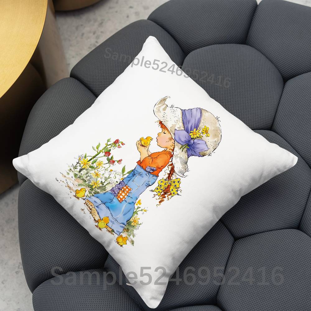 SSarah Kay Cute Square Cushion Pillow Case Sofa BedroomLiving Room Backrest Multiple Sizes Washable Covers